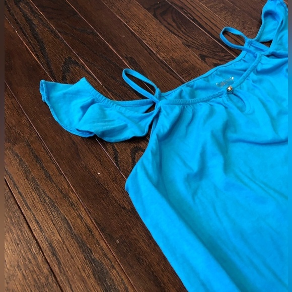 Lilly Pulitzer Girls XL (12-14) Layne Blue Knit Cold Shoulder Top - EUC! - Picture 4 of 11